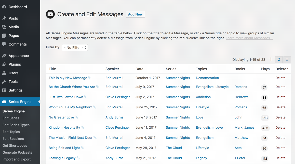 Filtering Large Libraries of Messages