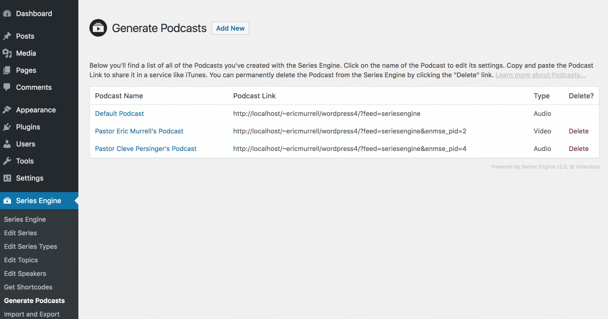 Editing a Podcast Feed in Series Engine